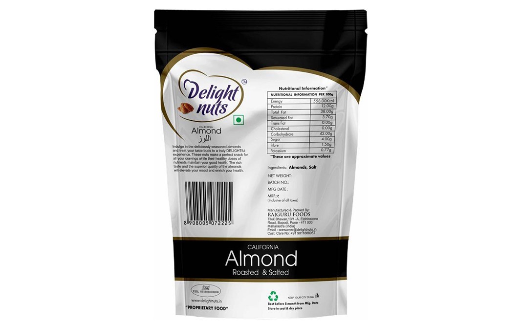 Delight Nuts California Almond Roasted & Salted   Pack  200 grams